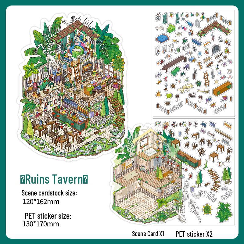 Infeel.Me Today s Business 35th Series 2.5D Scenery Stickers - PET + White Card, 3 Sheets Included
