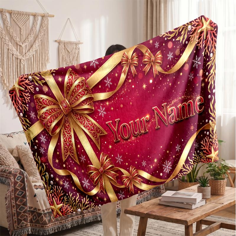Coperta in Flanella Stampata con Nome Personalizzato di Natale Caldo Confortevole Coperta da Letto Decorazione per la Casa Regalo Festivo