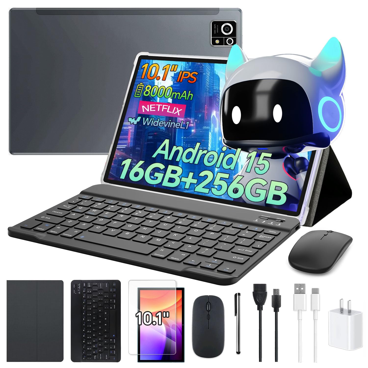 

New Android 15 Tablet lolhtvlol U9 Pro Android 15 Tablet 120Hz IPS Large Widevine Netflix A523 8000mAh 5G Includes Protective and Film Bundle Bundle, сірий колір