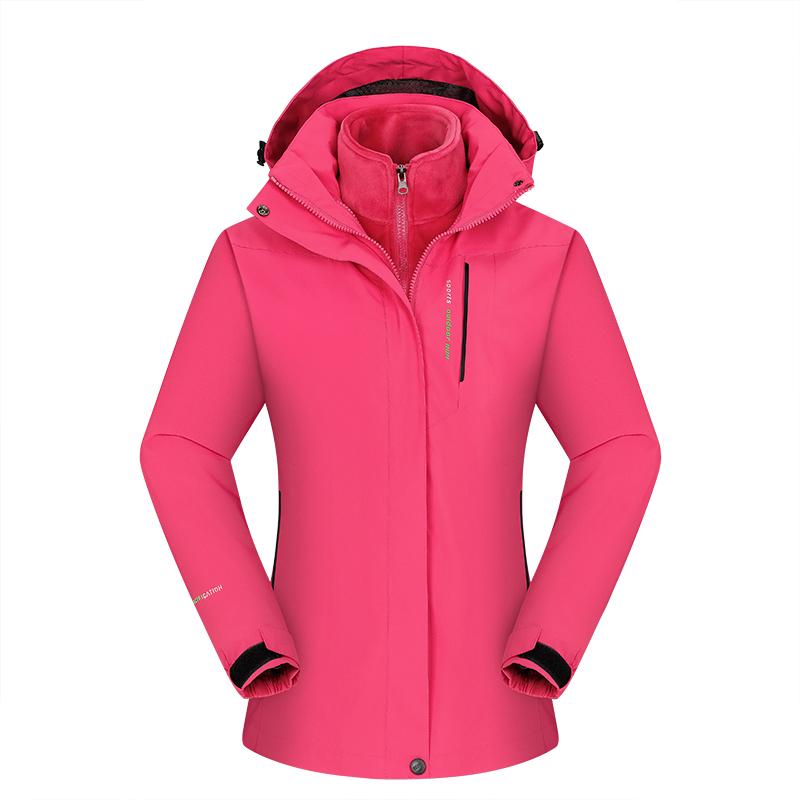 Winter  Women's 3 In 1 Thick Hiking Jacket Fleece Waterproof Winter Windbreaker Outdoor Warm Camping Jacket Windproof Coats