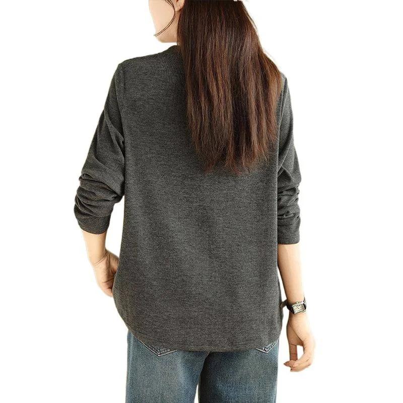 Round Neck with Loose Long-sleeved T-shirt Versatile Simple Top High Elastic Base Shirt for Women's New Autumn and Winter