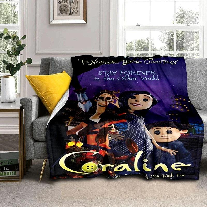 Coraline Animated Movie Throws Blanket Picnic Super Soft kawaii Blanket for Travel Bedding Couch Sofa Bed Blanket Birthday Gift