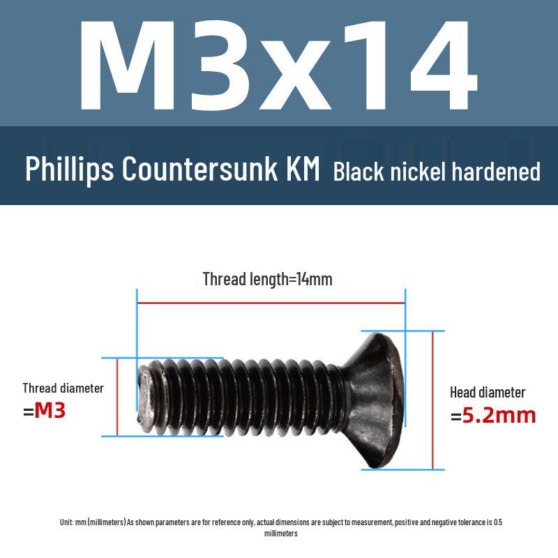 Yigu Uhlíková ocel Černý nikl Kalené KM Šrouby s plochou hlavou Phillips M2-M4 pro elektroniku