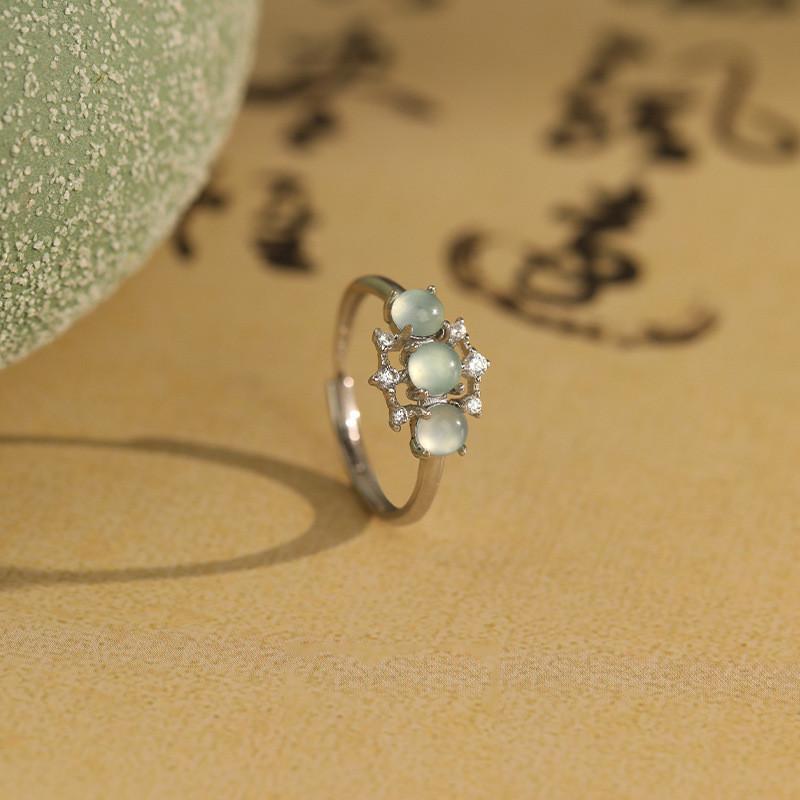 Stunning New Chinese Style Gourd Jade Ring For Women In Trendy Geometric Design