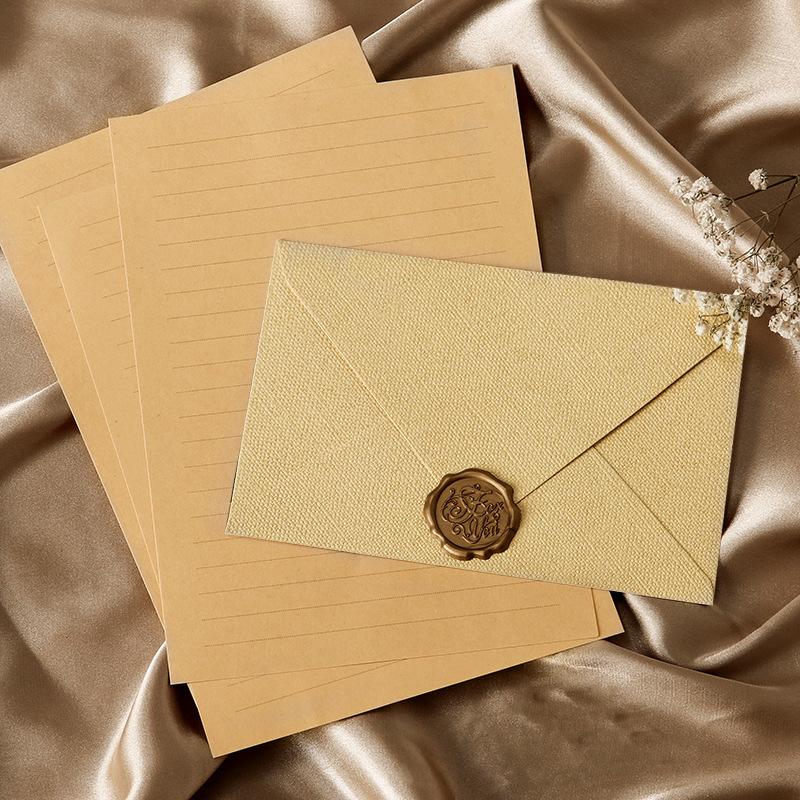 3Set Deluxe Linen Envelope and Letter Set with Wax Seal Perfect for DIY Gifts Wedding Invitations and Office Use