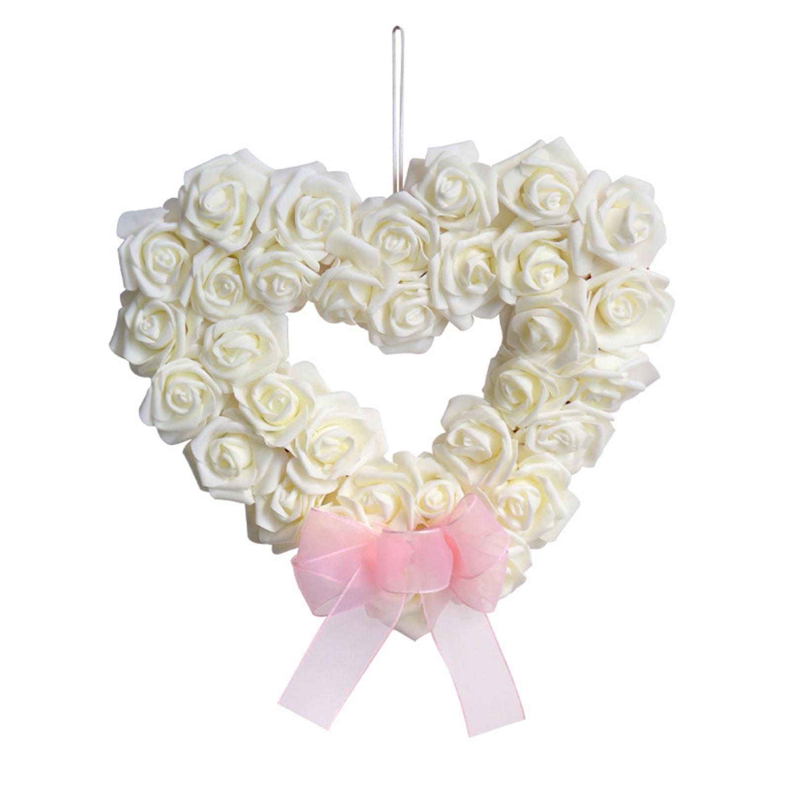 

Artificial Rose Wreath Flower Wreaths with Bows Heart Love Garland Wall Hanging Sign for Gifts Anniversary Wedding Dinner Decor