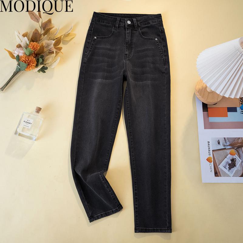 

MODIQUE, осенние большие размеры, новые женские базовые эластичные шаровары с высокой талией, женские повседневные джинсовые брюки полной длины, женские длинные хлопковые джинсы, зимние 4XL