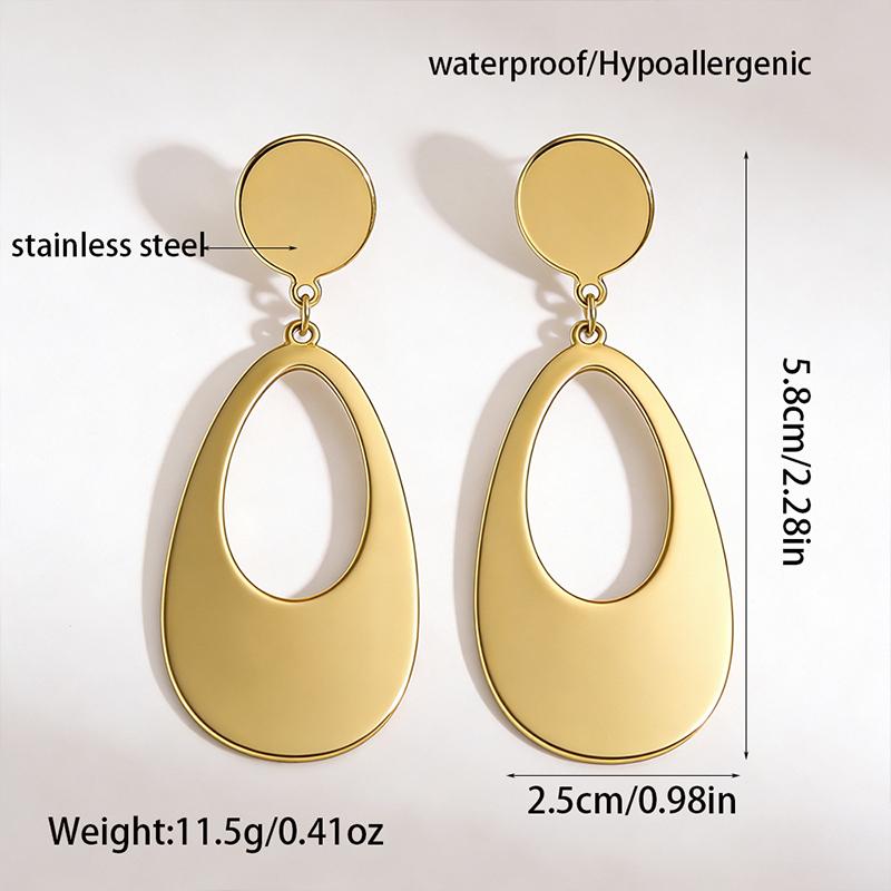 Simple Stainless Steel Teardrop Ear Clips 18 Gold-Plated Hypoallergenic Smooth Non-Piercing Clip on Earrings for Women