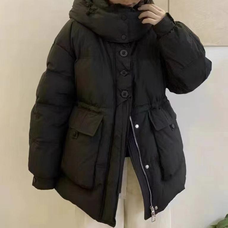 2024 new down jacket women's medium and long hooded thickened white duck down winter fashion loose coat