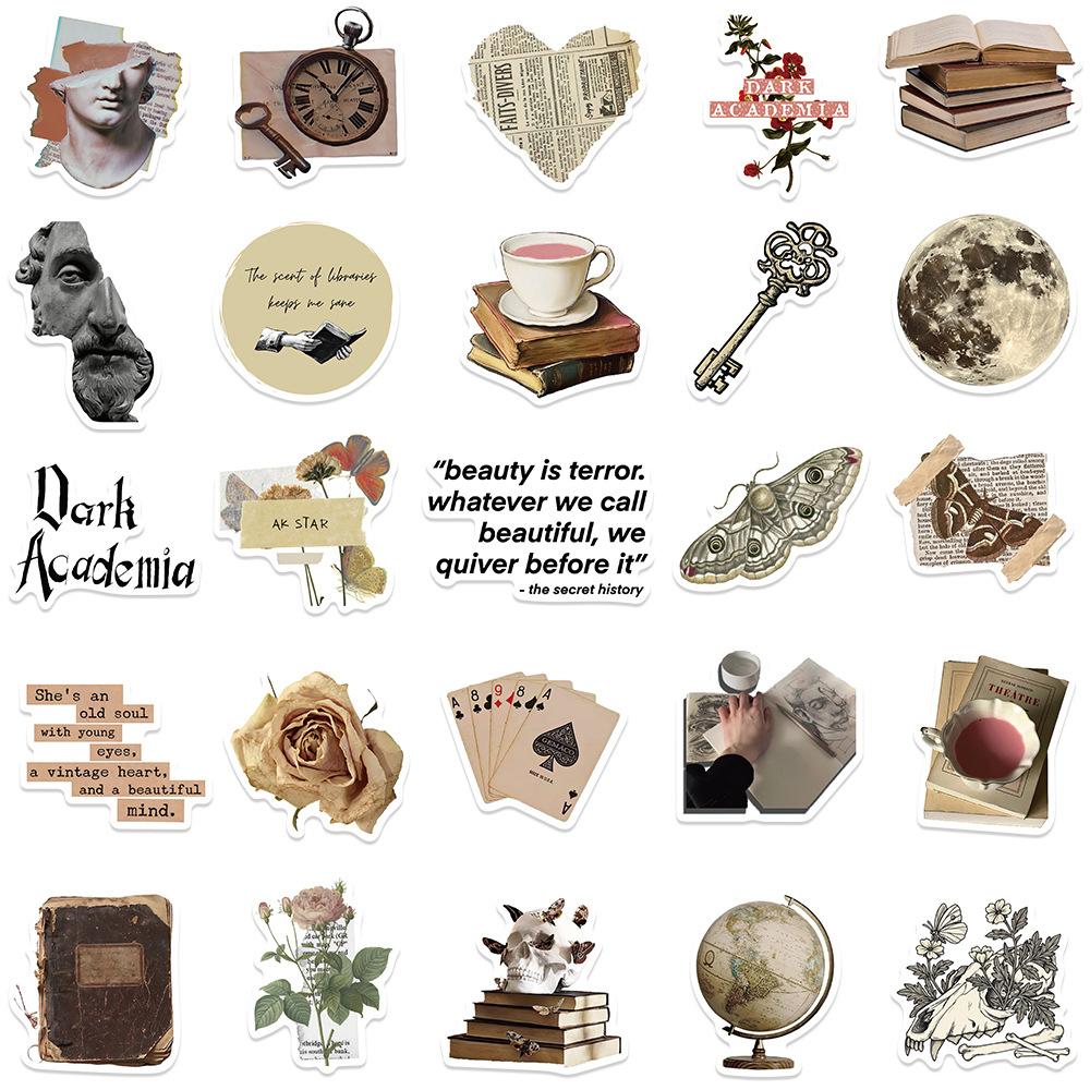 10/30/50PCS Dark Aesthetic Retro Art Cartoon Stickers DIY Decoration PVC Waterproof Skateboard Notebook Graffiti Toys