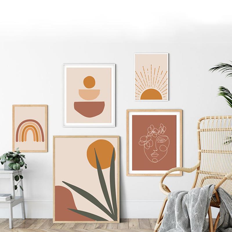 Arte de parede abstrata Boho Poster Decor Terracota Pintura Pôsteres e impressões Line Art Pictures para sala de estar Decoração de casa