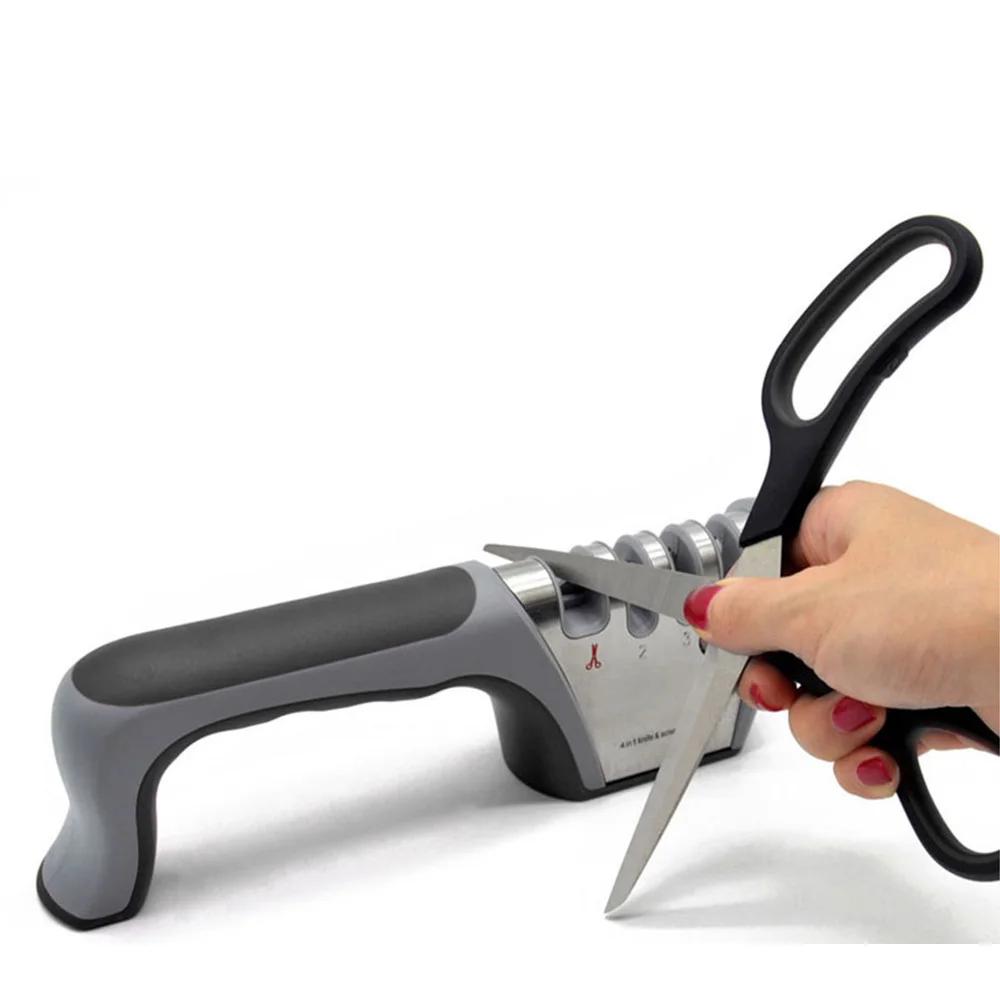 1Pc Knife Sharpener Tool 4-In-1 Coated Fine Rod Knife Shears&Scissors Sharpening Stone System Stainless Steel Blades