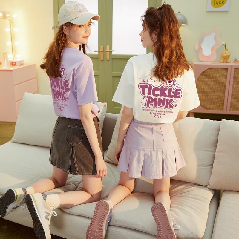 TonLion Women s 2025 Summer Strawberry Bear Print Round Neck Short Sleeve T-Shirt M