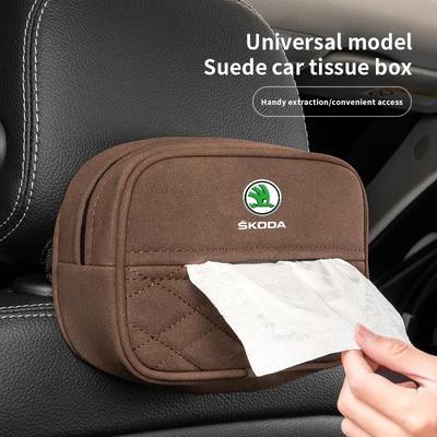 Samochodowy Organizer na Chusteczki z Zamszu Akcesoria Do Skoda Octavia Kodiaq Yeti Enyaq iV Kamiq Scala Superb Fabia Rapid Karoq Vision RS