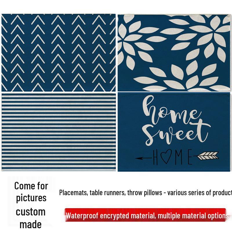 Christmas Floral Pattern Waterproof Linen Table Mat and Napkin Set 46x31 cm