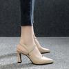 Pointed Sandals Women's Small Size Bag Head Soft Leather Summer 2025 New Middle Heel Empty Soft Leather Fine Heel Spring and Summer Women's Shoes