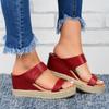 Large Size Women's Shoes Straw Sandals Women's Hot Slope Heel Casual Sandals Hollow Platform Slippers