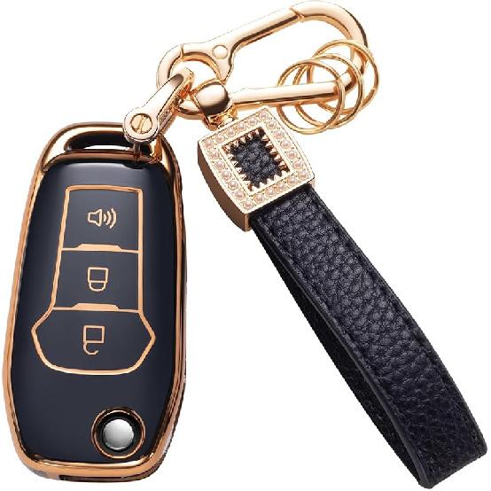 for Toyota Key Fob Cover with Leather Lanyard, Car Key Fob Case Compatible with 2018- Camry RAV4 Highlander Avalon C-HR Prius Corolla GT86 Smart Key