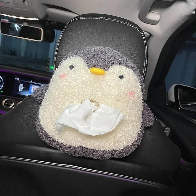 Adorable Animal Plush Car Tissue Box Portable Drawer-Type Napkin Holder Suitable Seat Back & Armrest Box Cute In-Car Storage Bag