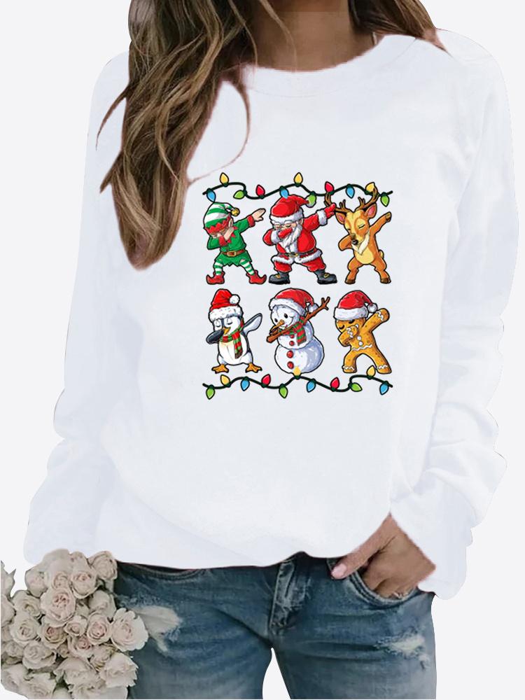 Winter Women's Santa Claus Printed Tops T-shirt Ladies Round Neck Long Sleeve Casual Sweatshirt Plus Size Blouse