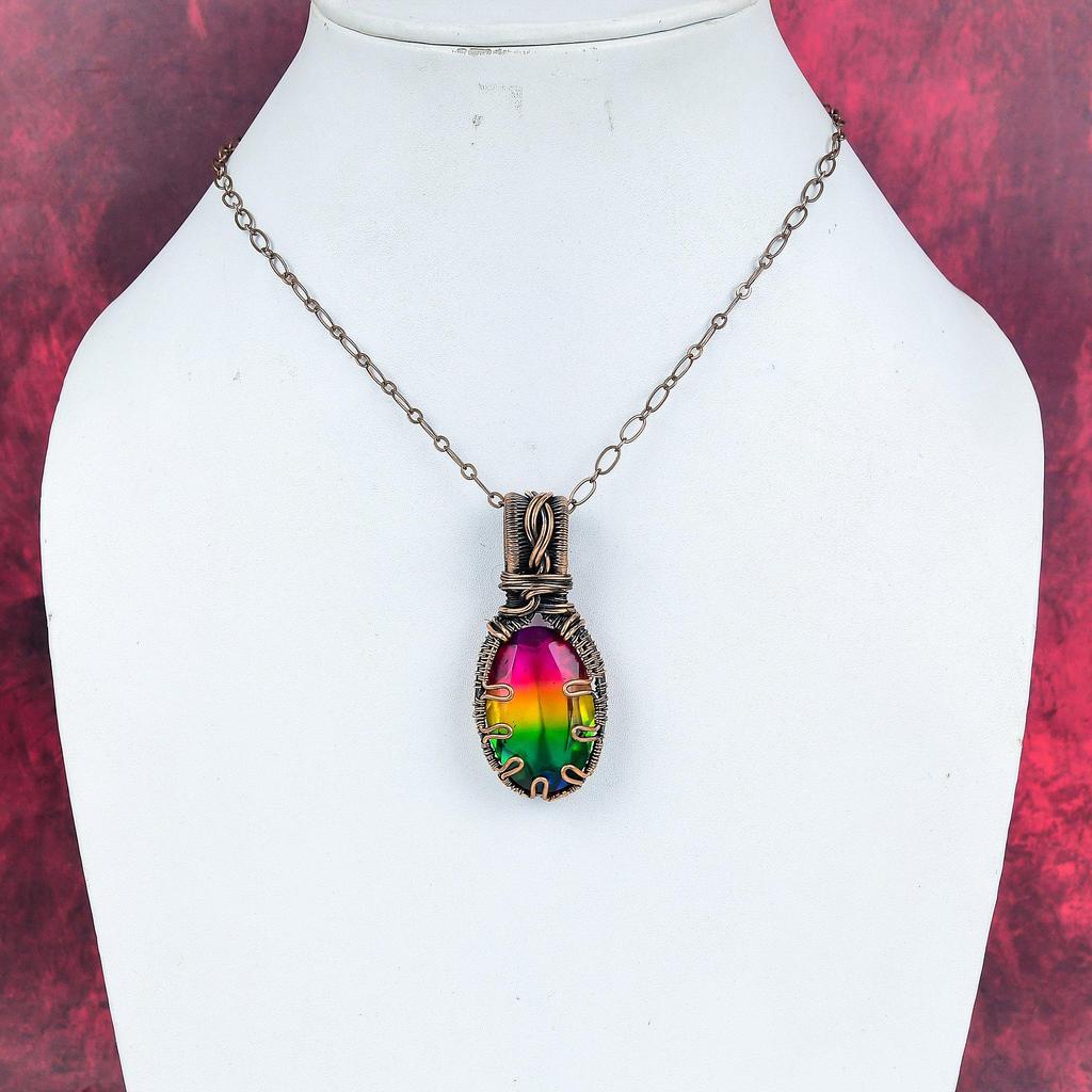 Faceted multi tourmaline pendant copper wire wrapped pendant handmade pendant multi tourmaline gemstone jewelry wedding gifts copper jewelry
