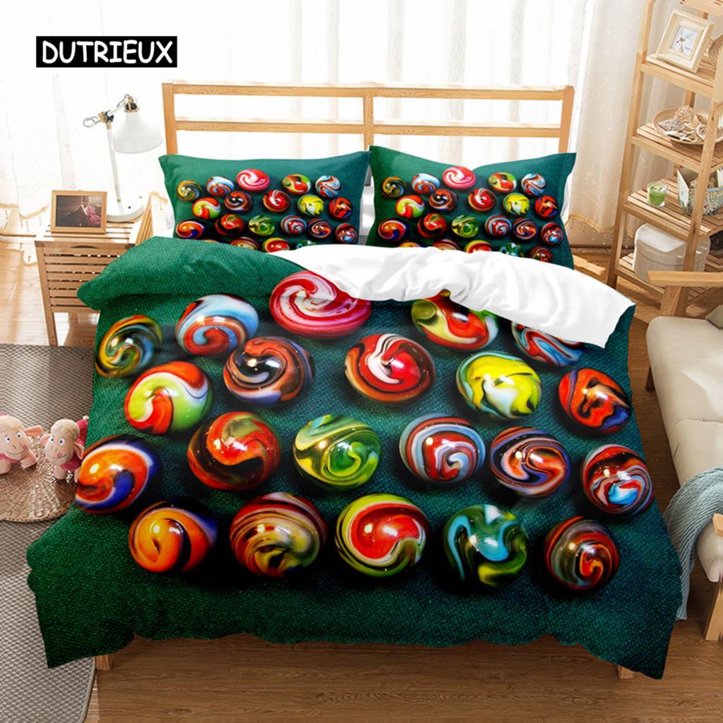 Glass Ball Duvet Cover Set Microfiber Colored Transparent Marbles Bedding Set Childhood Toys for Kid Teen Queen King Quilt Cover
