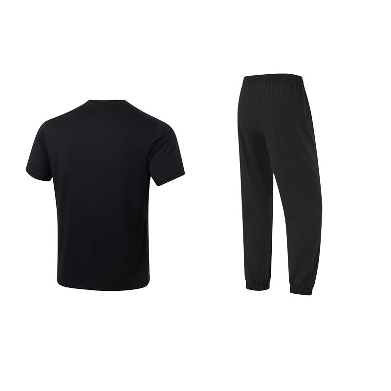 Li Ning Straight Leg Pullover Round Neck Short Sleeve Elastic Waist Quick Dry Long Pants Casual Sports Suit Unisex Suit Black ATSU817-1+YYKU111-1