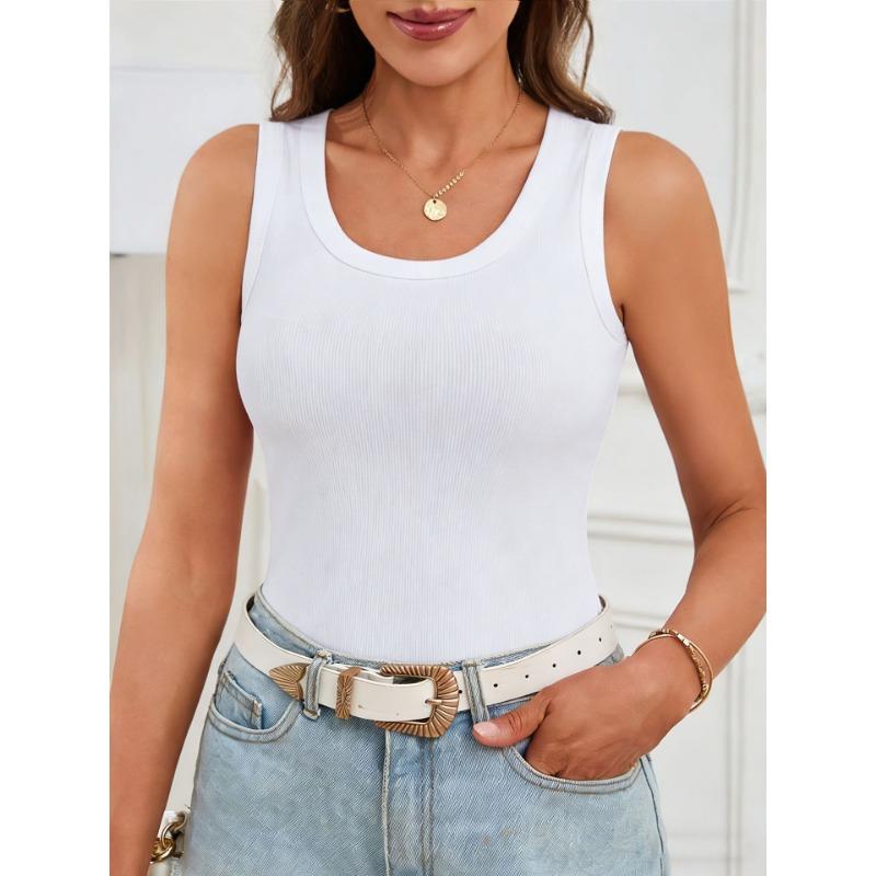 Базовая облегающая майка в рубчик с круглым вырезом, однотонная S белый