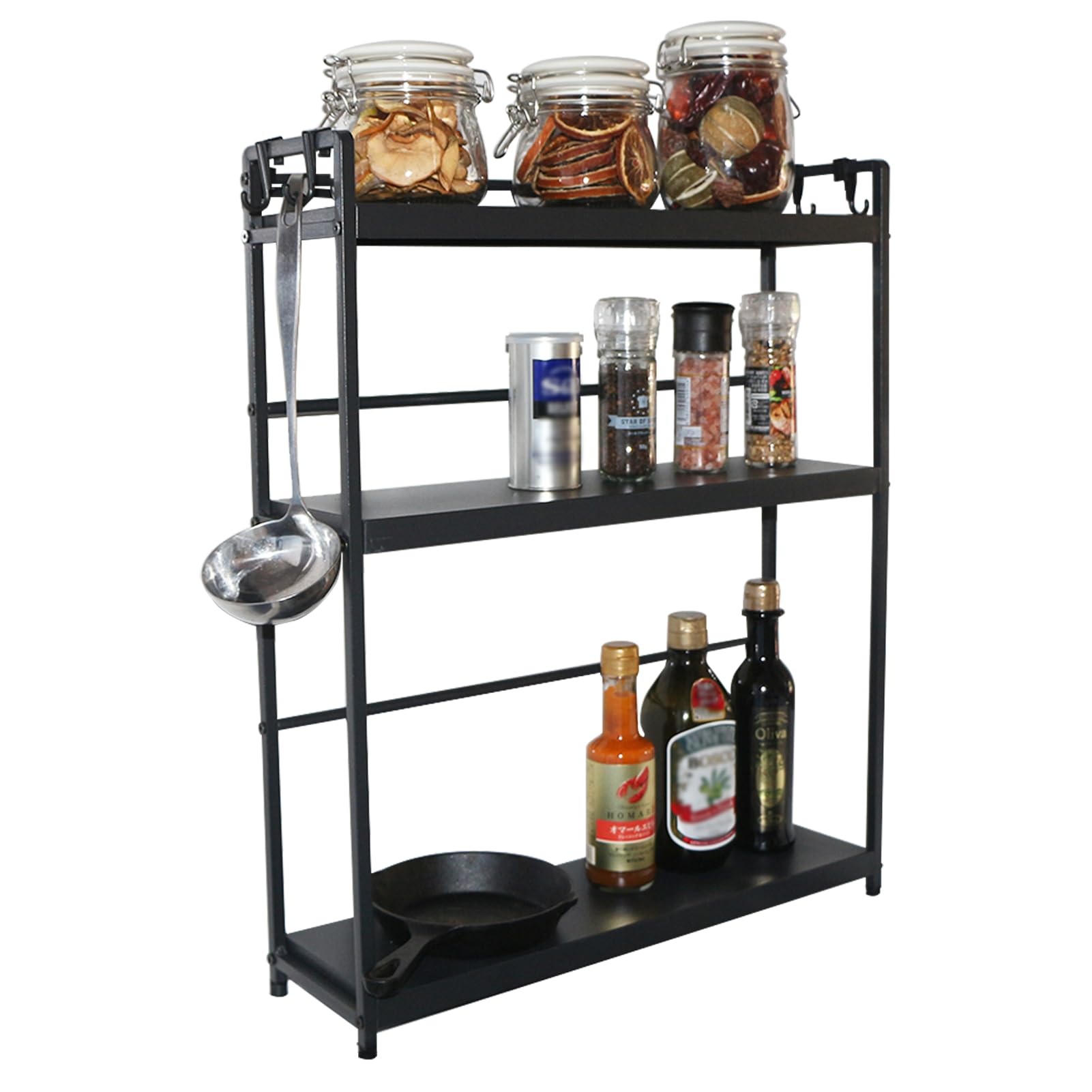

Lucky Thin Stovetop Side Condiment 50cm with Kitchen Condiment Kitchen Shelf Rack, 3-Tier Rack, Wide, Hooks, Storage, Shelf, чёрный