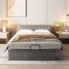 Polsterbett mit Bettkasten, 140 x 200 cm Samt-Stoff Doppelbett mit Lattenrost und Stauraum, Einfacher Stil, Grau
