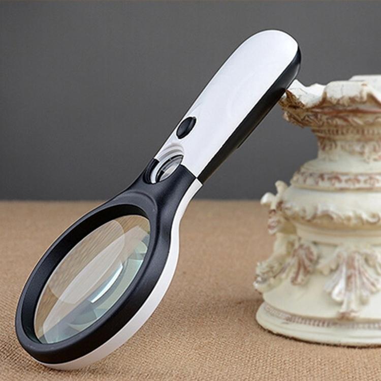 Reading Visual Magnifier with 3 LED Light, Mini Portable 3-45X Handheld Reading Visual Magnifier with 3 LED Light