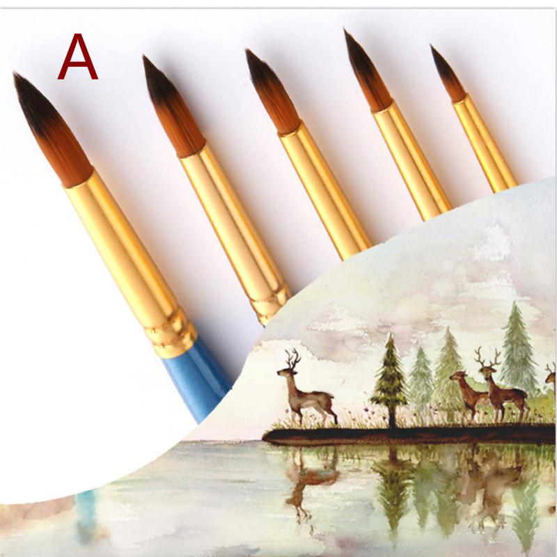 5er Pack Perlglanz Blau Stiel Spitze Ölmalpinselset Flache Front Nylonhaar Aquarellpinsel Kunstbedarf