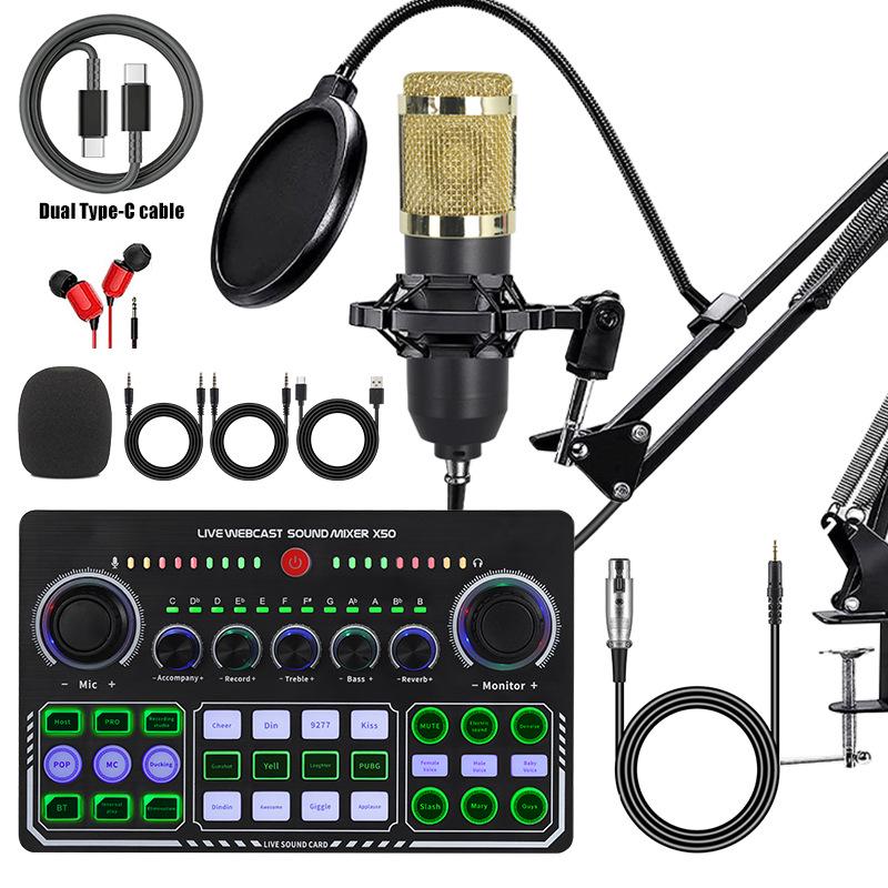Mobile Phone Sound Card Type-C Converter & Microphone Set for English Podcasting & Live Broadcasts - F998