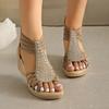 Roman Slope Heel Thick Bottom Round Toe Open Toe Solid Color Back Zipper Women's Large Size Roman Sandals