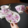 Ceramic Coffee Cup Set Purple Lily Flower Printed Tea Cup Saucer Set Porcelain Coffee Mug Elegant Drinking Teacup Gift for Women