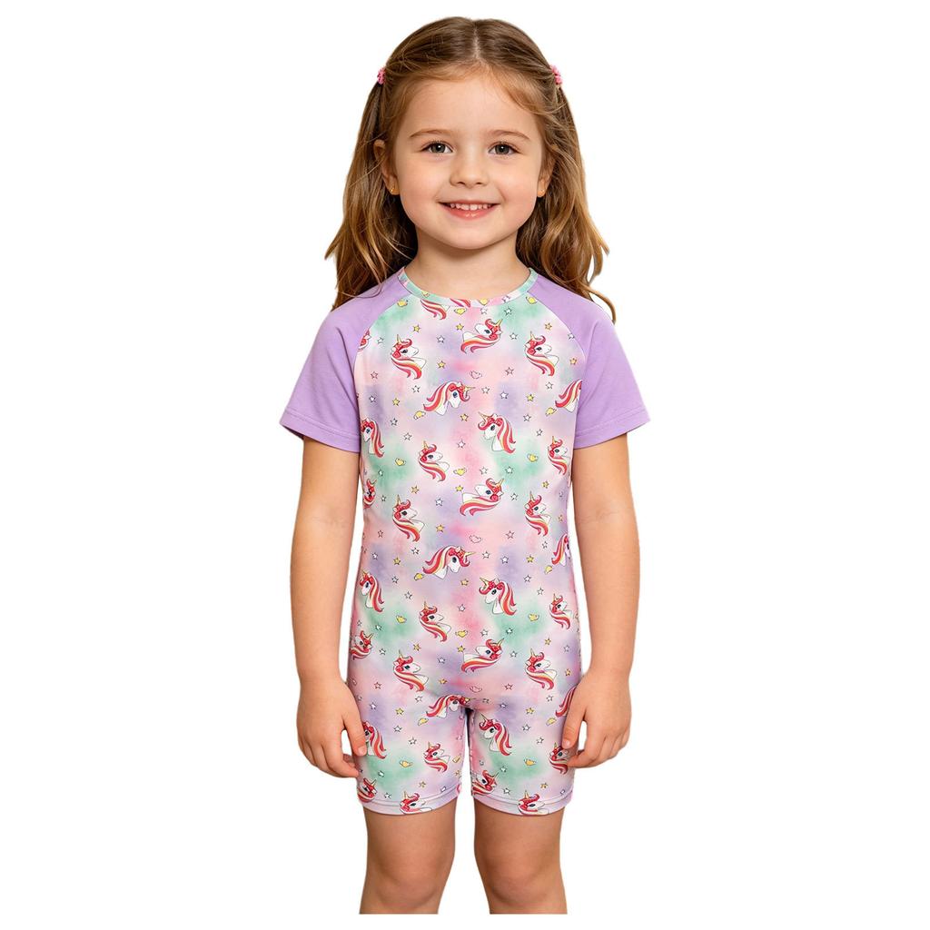 3 Peças Macacão Adaptativo Anti-Rasgo Infantil Gola Redonda Manga Curta Estampado com Zíper Invisível nas Costas para Meninos Meninas com Necessidades Especiais