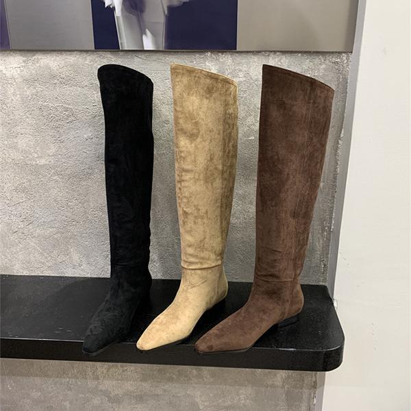 Long boots women's flat bottom 2025 autumn and winter new flip over the knee long boots slimming high tube versatile elastic thin boots