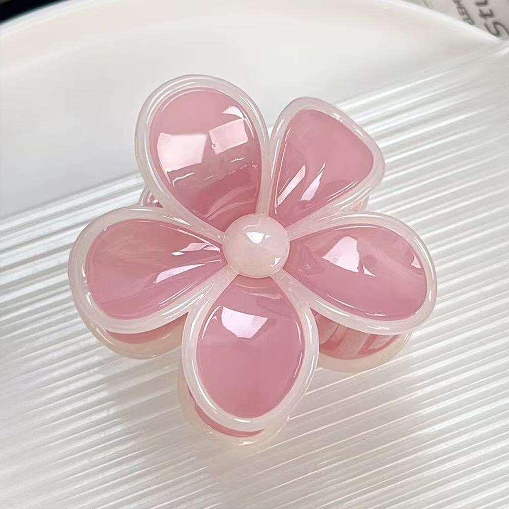 Summer Jelly Color New Frangipani Grab Clip, Pearlescent Sweet Medium Spliced Flower Hairpin On the Back of the Head Shark Clip