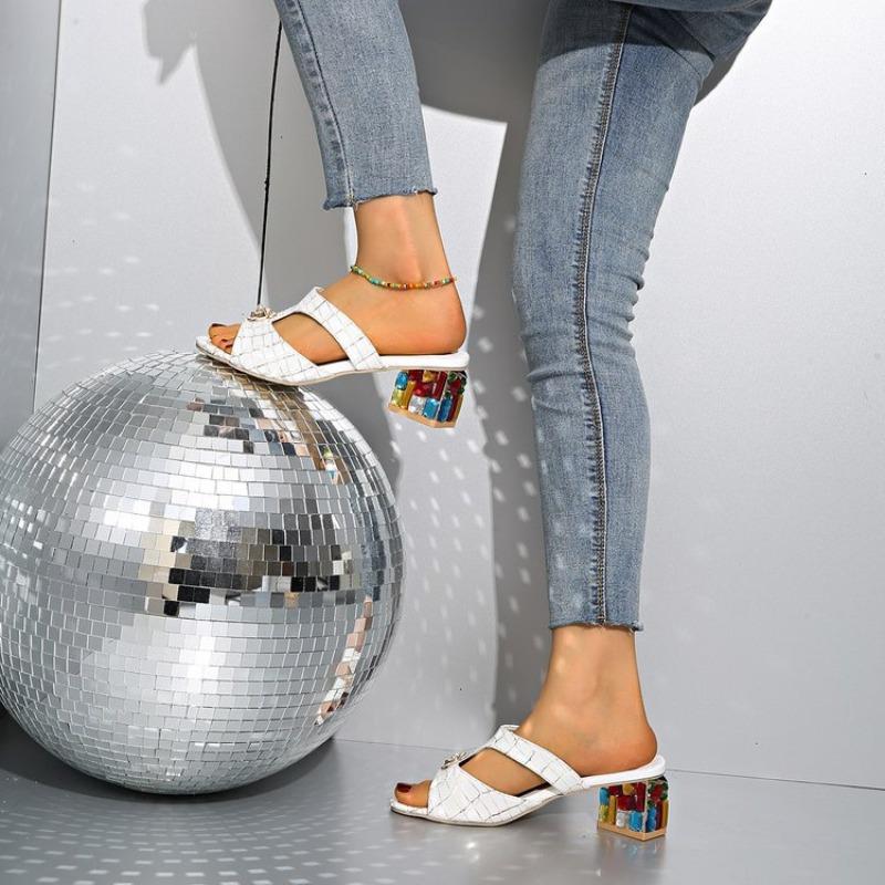 Women's Single Strap Block Heel Slide Sandals, Chunky Heel Summer Dress Shoes