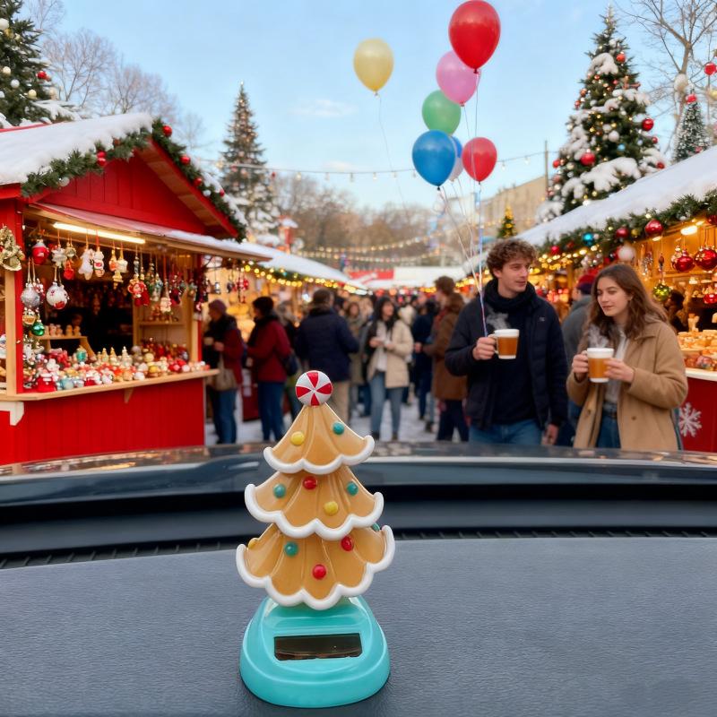 Christmas Car Ornament 2025 2026 Solar Dancing Christmas Tree Novelty Moving Christmas Tree New Arrival For Car Dashboard