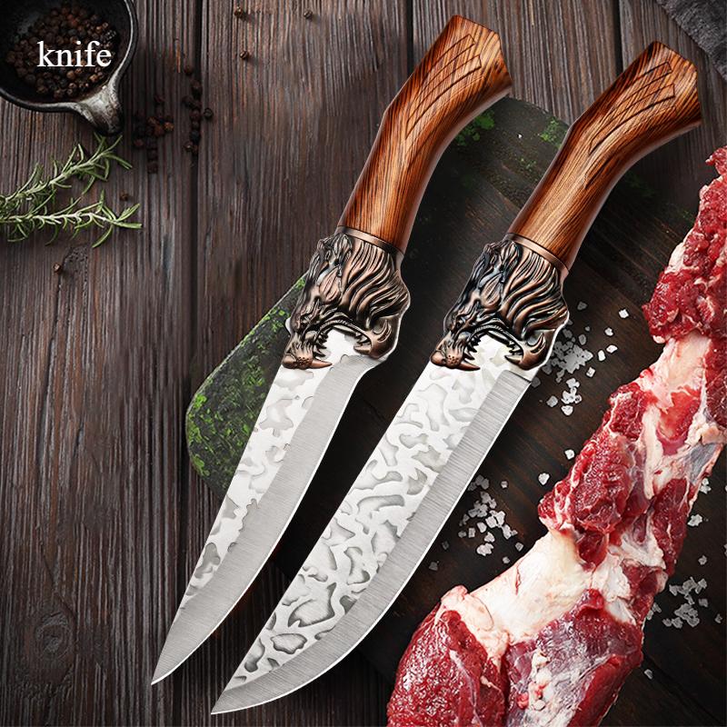 4pcs Hand-Forged Slaughtering Knife Stainless Steel Kitchen Knife Chopping Knife with Sharp Boning Knife