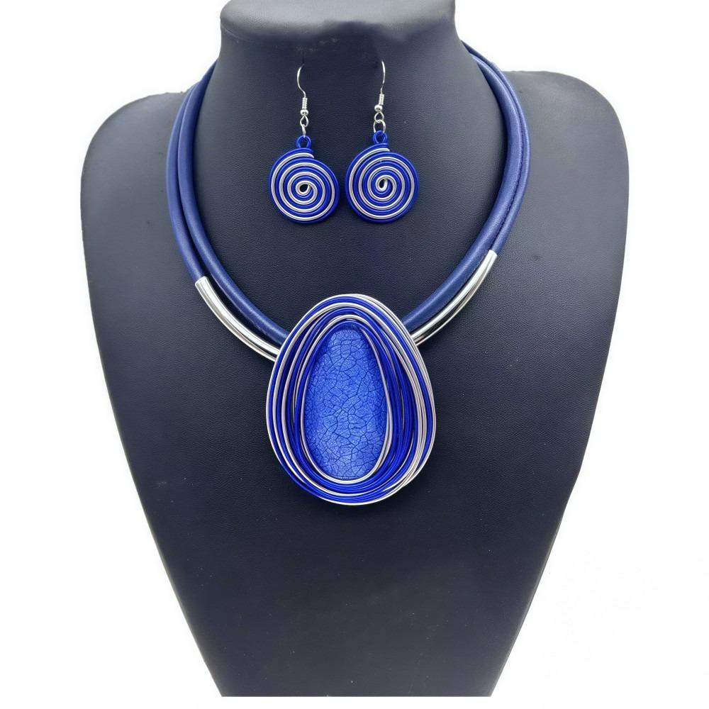 Water Drop Necklace Earrings Set Aluminum Wire Handmade Braided Jewelry Set Resin Gems Lightweight Earring Necklace Combo