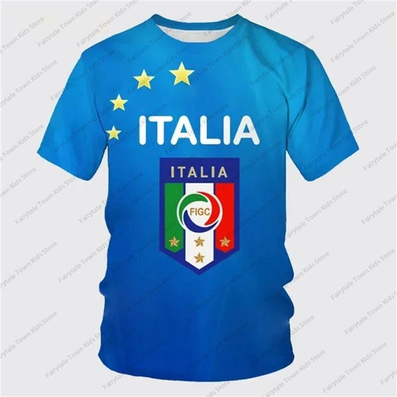 Neues Sommer-T-Shirt für Kinder mit 3D-Druck der italienischen Flagge und Fußball, Persönlichkeit Hip Hop Unisex Mode Lässig T-Shirt Top