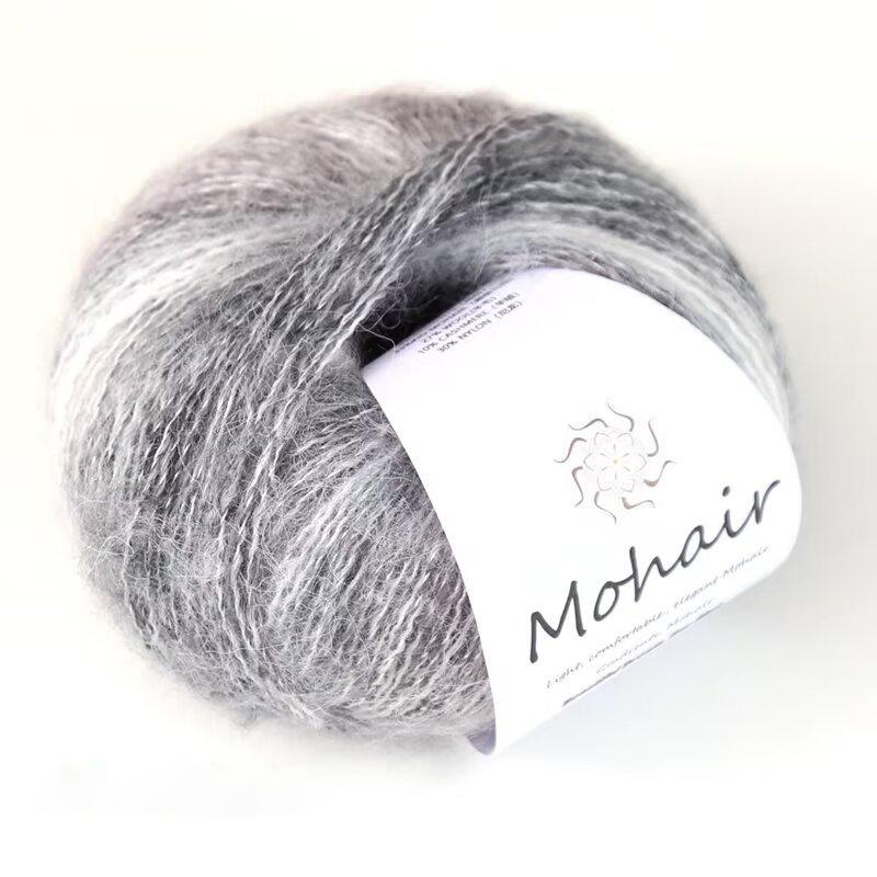 Filato di lana mohair tinto in capo, filato di mohair colorato sfumato da 25 g, fatto a mano, fai da te, pronto da indossare, sciarpa, cappello