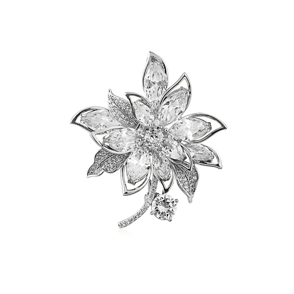 Hibiscus Brooch High-End Femininity Crystal Brooch Coat Vintage Delicate Pin Accessories Holiday Gifts серебряный