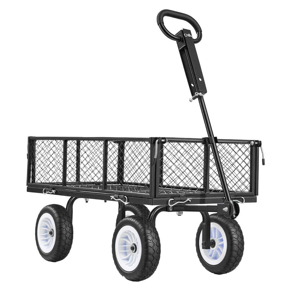 Garden Cart, 408.2 kg, Heavy Duty Steel Yard and Garden Utility Wagon with 10-Inch Tires, Outdoor Gardening Stool with Adjustable Handle, Detachable