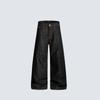 American Retro Raw Black Denim Wide Leg Jeans High Waist Contrast Stitch Straight Pants Teens