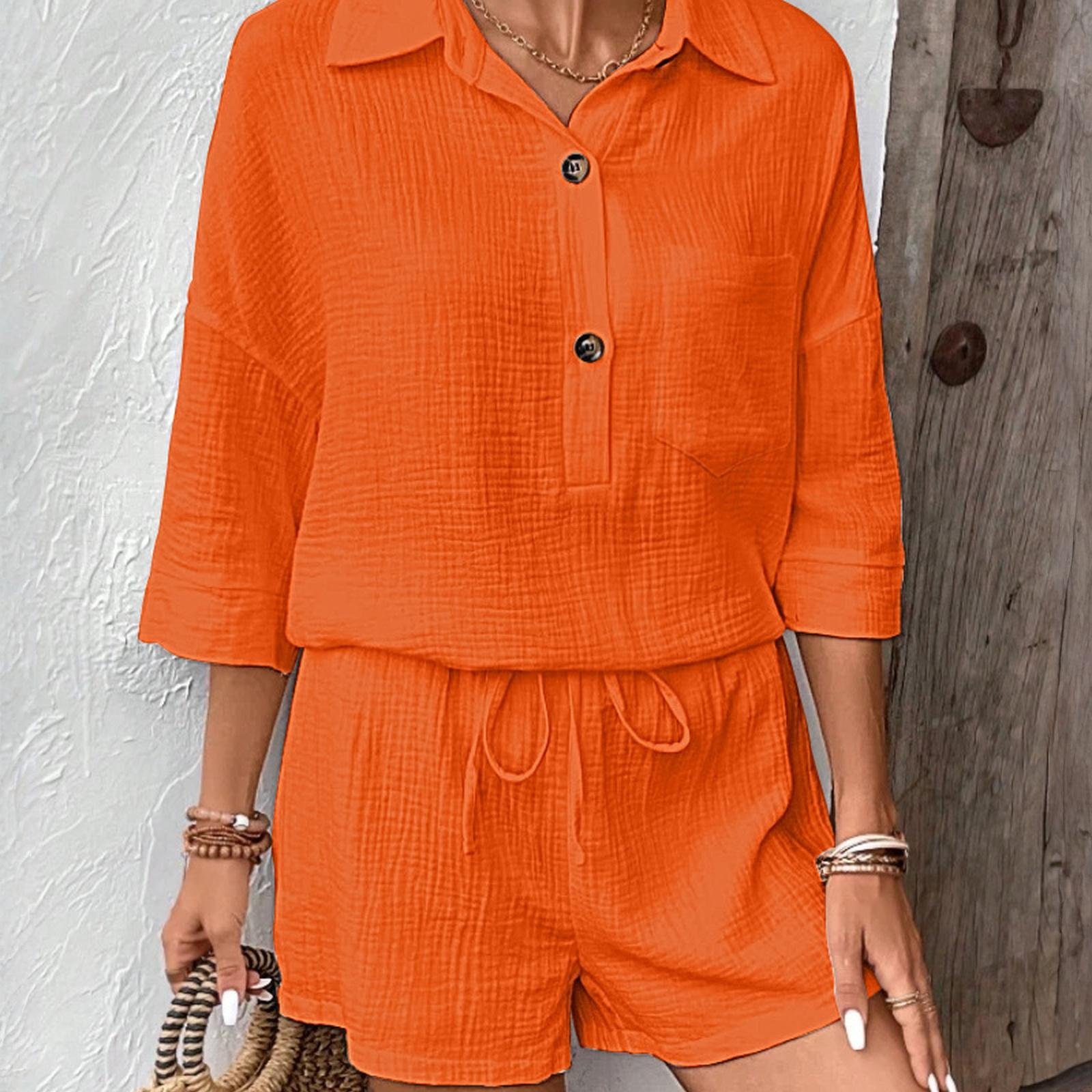 

Женский Цветной Повседневный Рубашечный Воротник Повседневный Комплект из Двух Предметов XL шафрановый