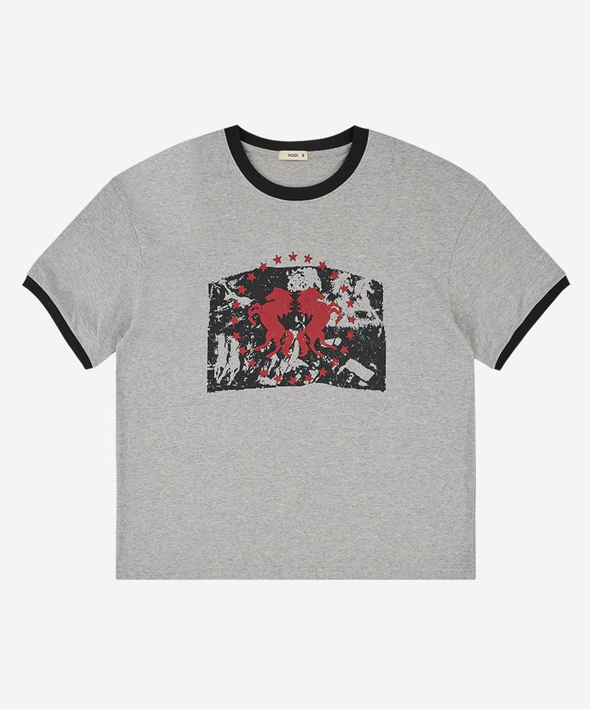 Nodi Dual Horse Emblem Ringer Crop Tee Melange Gray