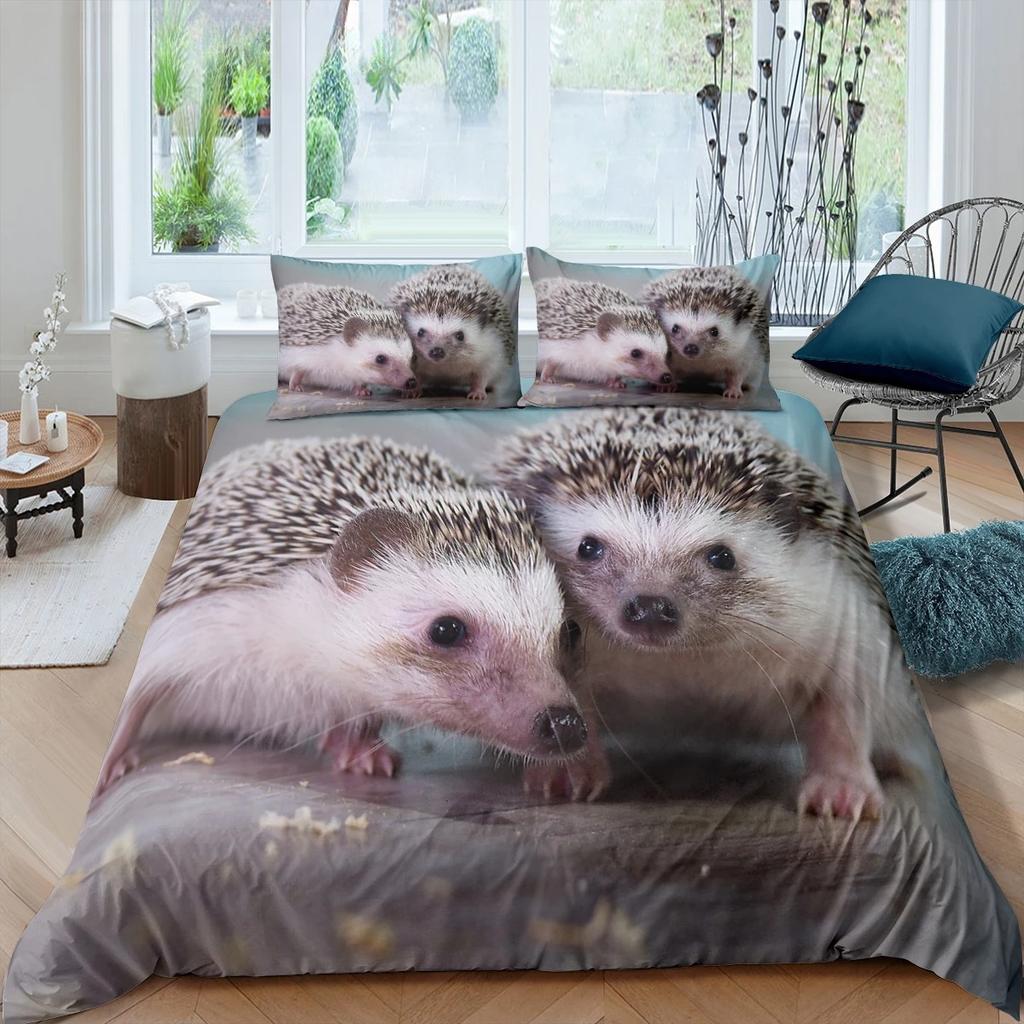 Povlečení s motivem ježka, královská 3D sada s krásnými zvířaty pro děti, teenagery a dospělé, povlečení s divokou zvěří, povlak na polštář, dárky pro děti